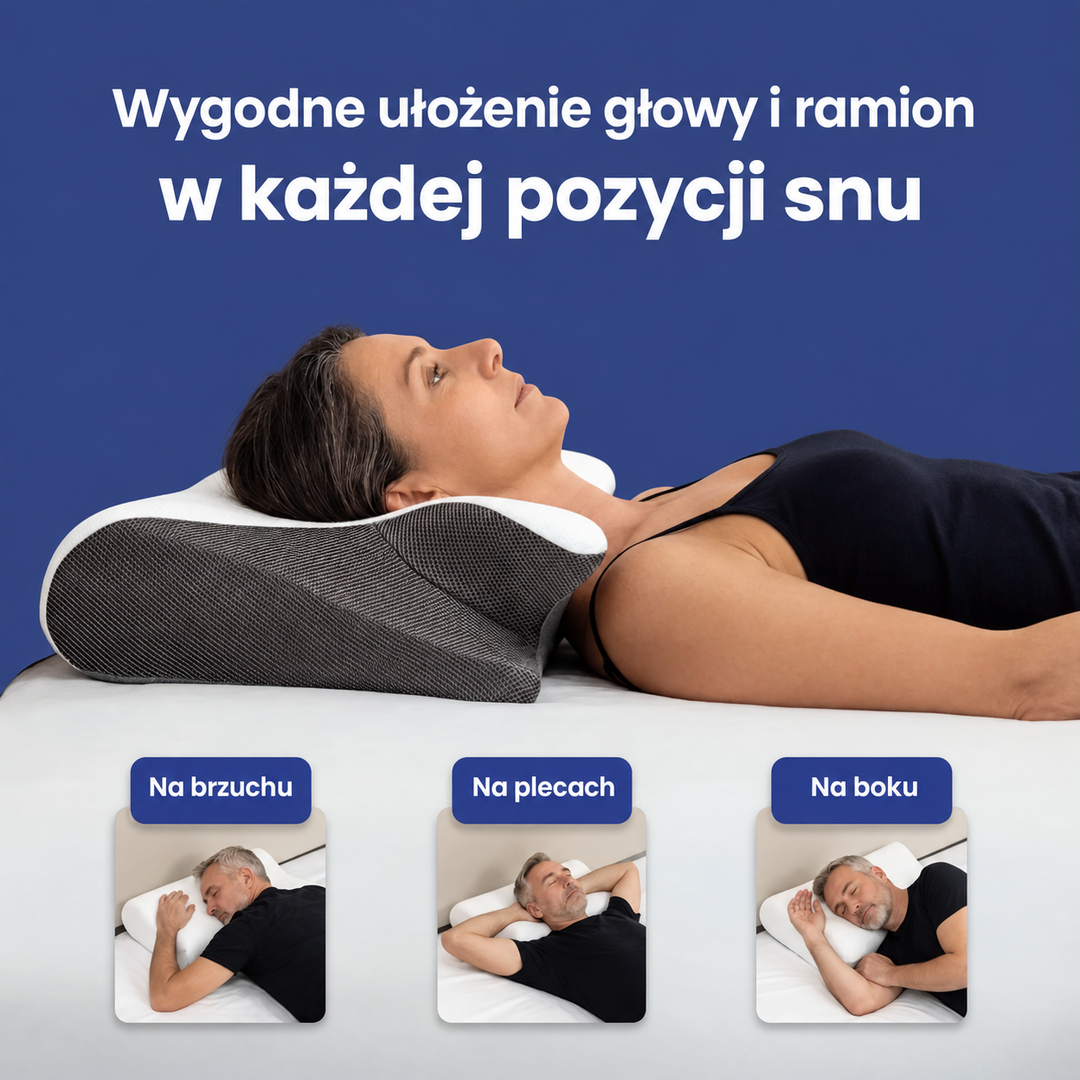 Wygodne ułożenie głowy i ramion w każdej pozycji snu: na brzuchu, na plecach, na boku